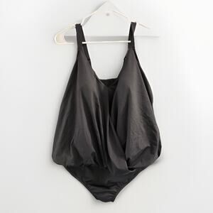 Lands End Surplice Wrap Blouson Slimming 22W Black One Piece Swimsuit